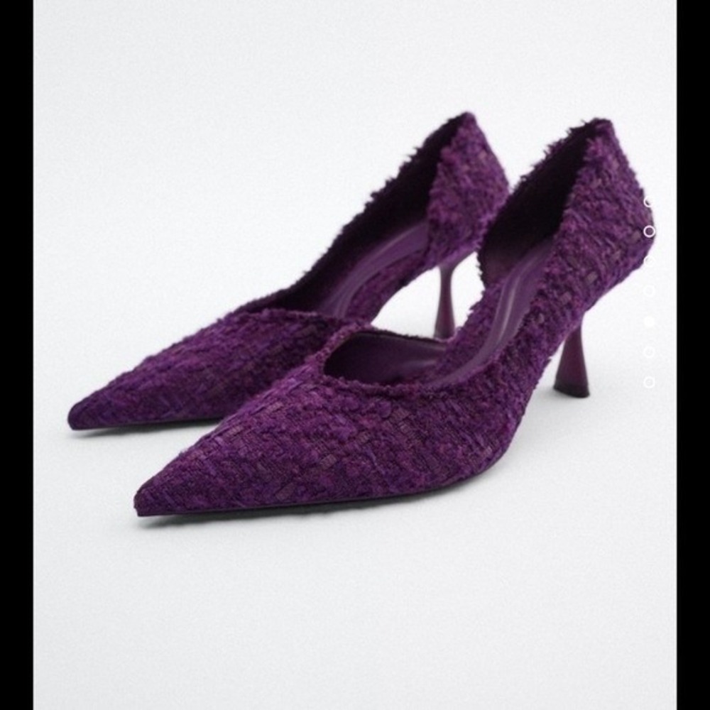Zara Pointed Toe Purple Tweed Heels Stiletto Pumps Party Occasion Shoes US 8 39